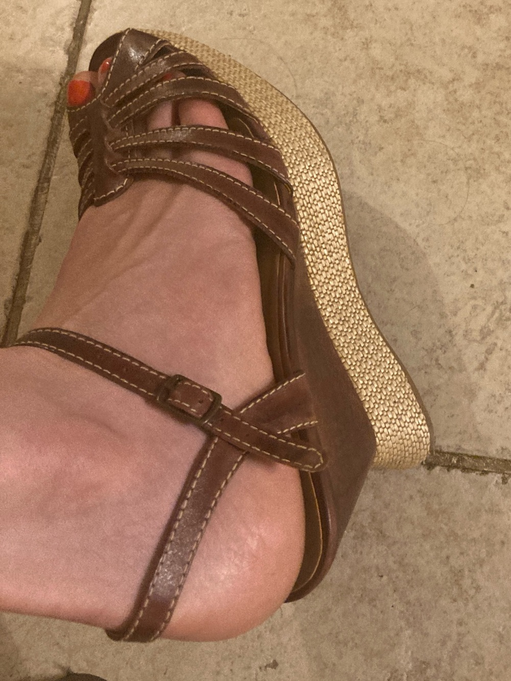 Designer - SOL Brown Leather Open Toe Platform Wedge Sandals FLASH SALE